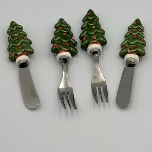 Vintage Knobbler Stainless‎ Japan Christmas Motif Cocktail Appetizer Forks 4pcs